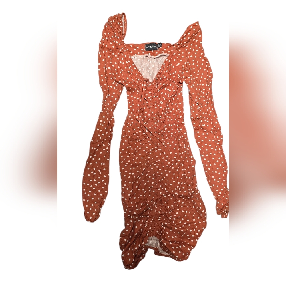 PrettyLittleThing Rust Polka Dot Dress